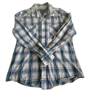 American Rag Casual Blue and White Plaid Shirt Slim Fit Size Large